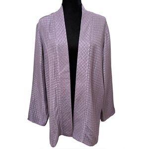 Eileen Fisher Open Front Cardigan Large Textured Silk Linen Purple Long Sleeve